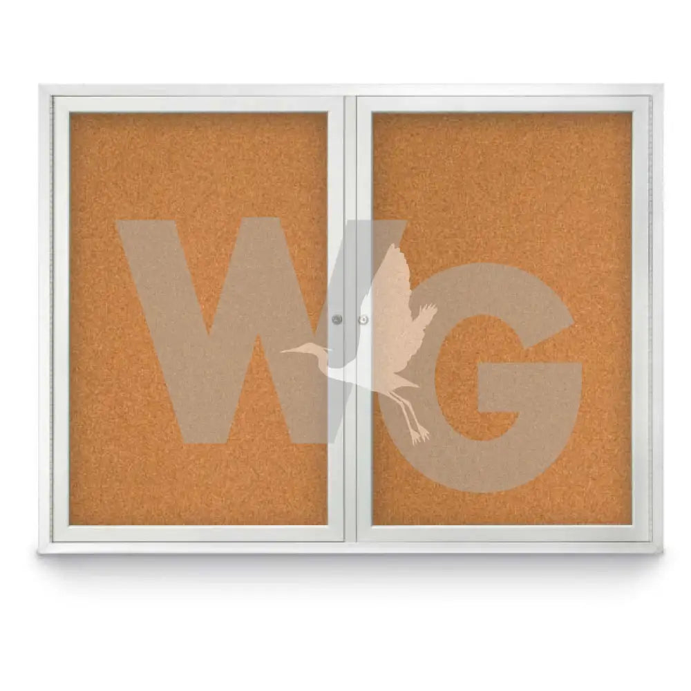 Double-sided cork bulletin board with white frame on a white background