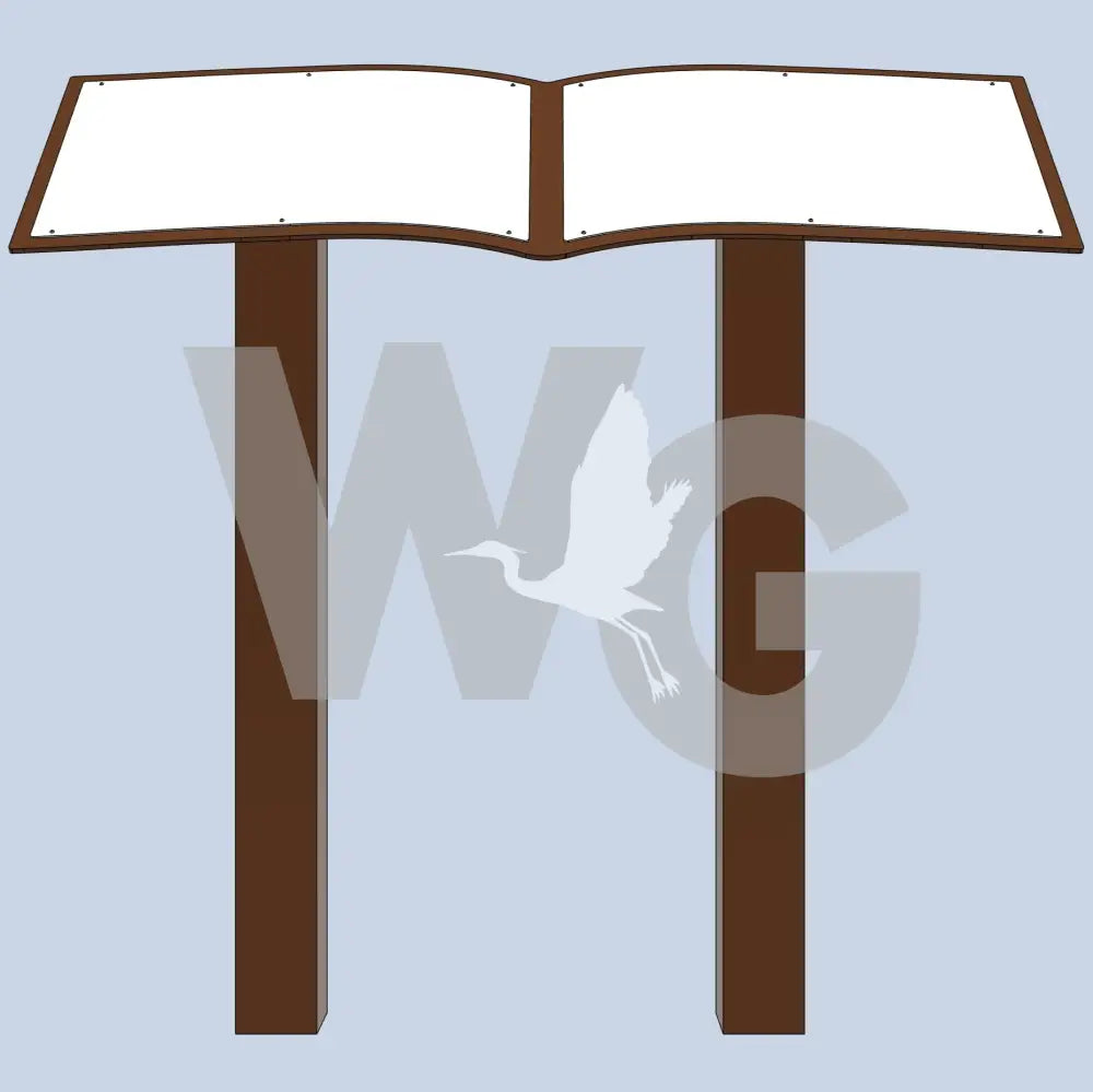 Double Book Pedestal Mount - Open book on stands against a light blue background