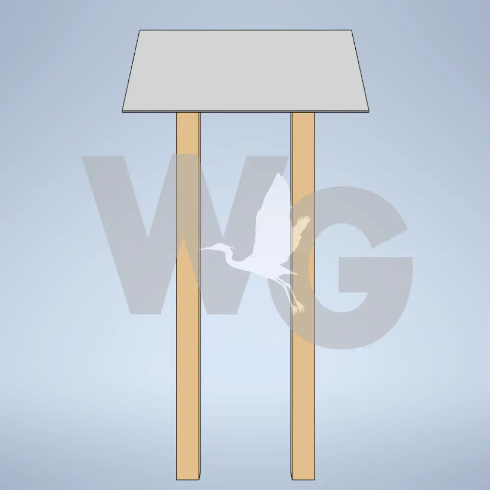 A simple 3D-rendered product showing a rectangular light gray top with two tall tan vertical legs, centered on a pale blue gradient background.